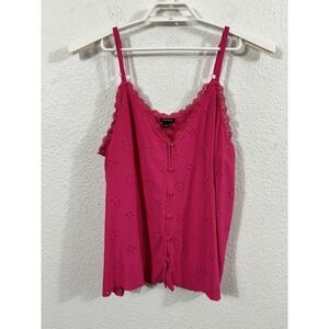 Torrid Tank Top Womens 2 Plus Size Pink Lace‎ Eyelet Button Front Cami Top